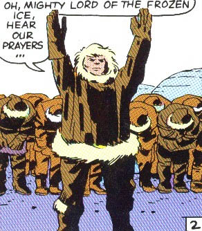 Eskimos worshipping Captain America in ice