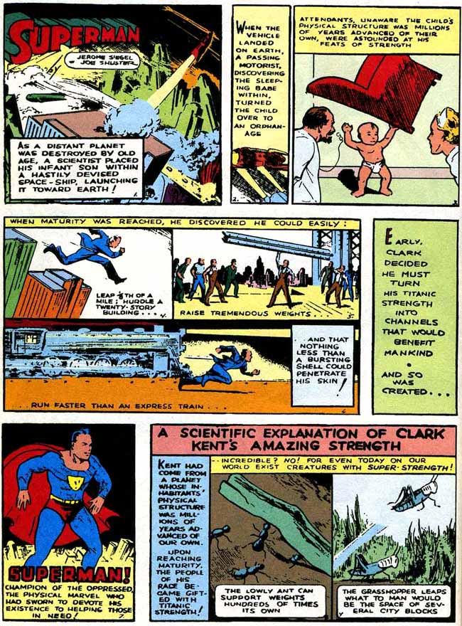 Superman was introduced in this 1-page origin story published in Action Comics #1 (June 1938).