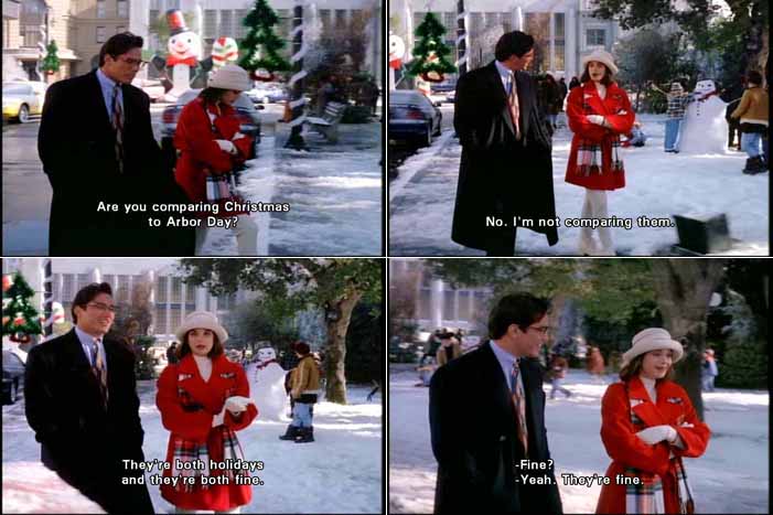 Lois Lane is less enthusiastic about Christmas than Clark Kent is