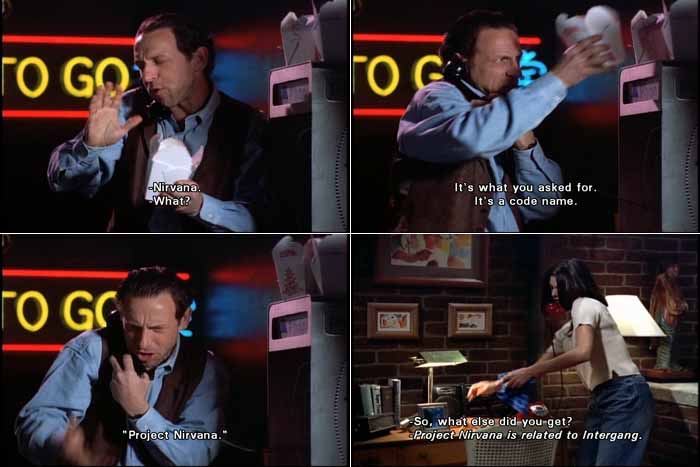 Food-obsessed Bobby Big Mouth tells Lois Lane about Intergang's Project Nirvana (named after the Buddhist religious concept)