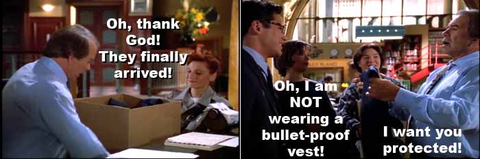 Oh thank God! The bullet-proof vests for Lois and Clark have arrived...