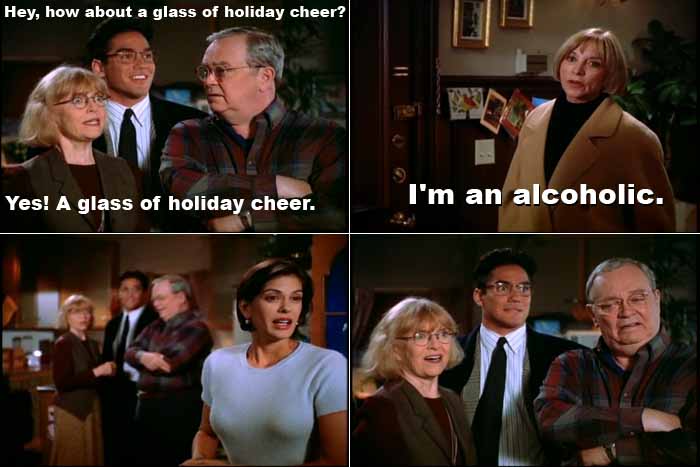 Clark Kent and his mother offier Lois Lane's mother a drink, not realizing that she is an alcoholic