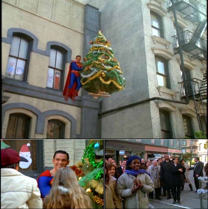 Superman brings a Christmas tree when he visits children in an orphanage