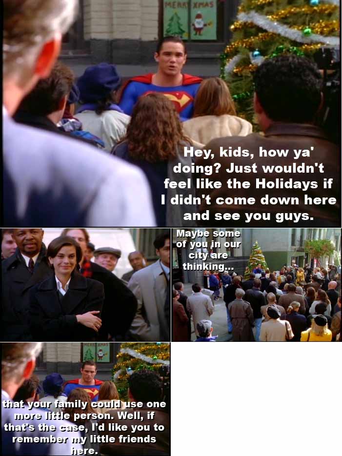 Superman visits children in an orphanage and asks Metropolis to remember these little ones during the Christmas season