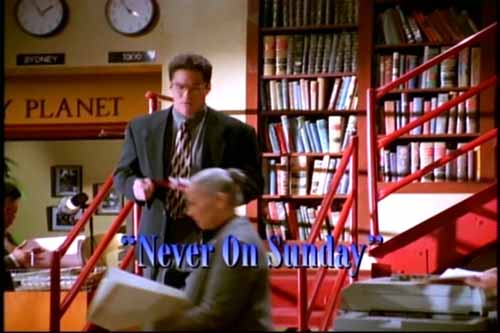 This episode's title - 'Never on Sunday' - is not about Sabbath-keeping; rather, it refers to the episode's Voodoo villain, Baron Sunday