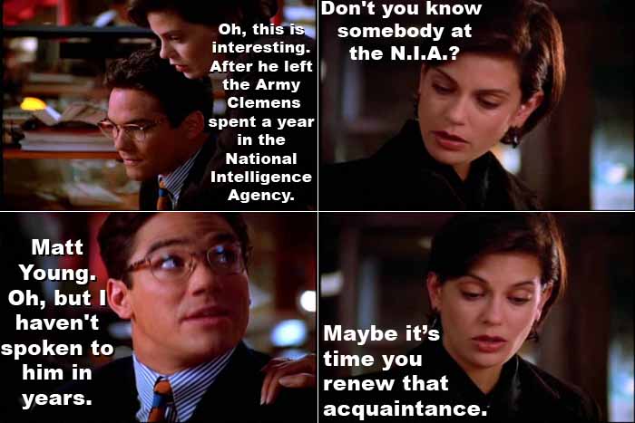 Lois Lane suggests Clark Kent contact Matt Young, his old acquaintance in the National Intelligence Agency