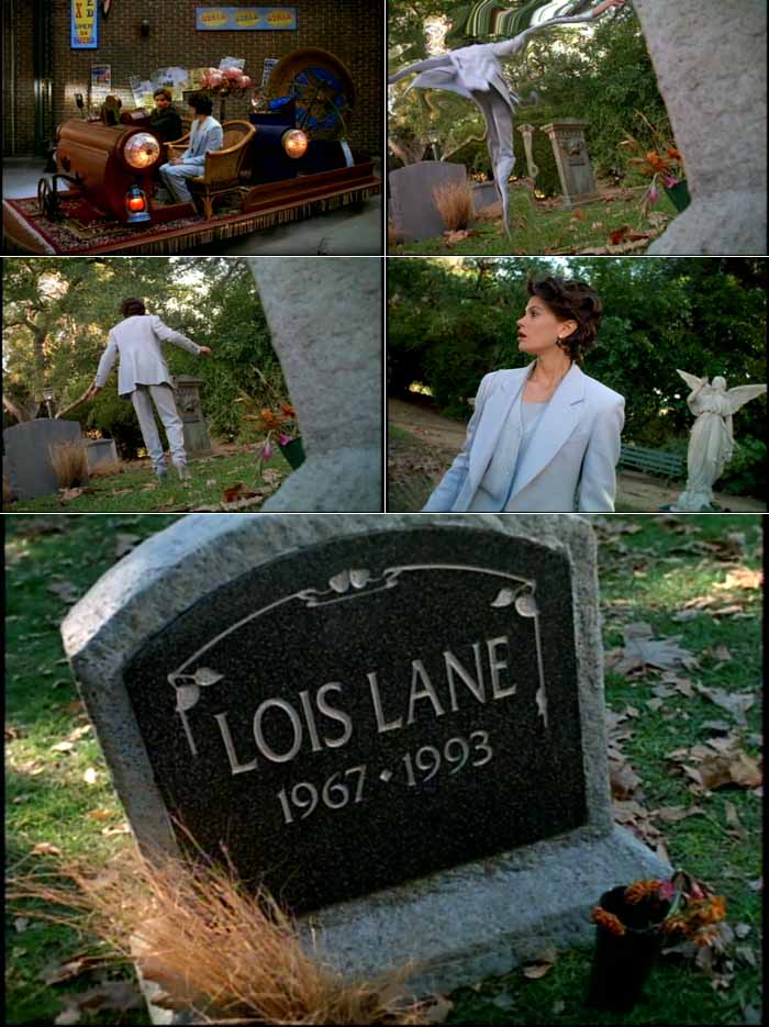 Tempus tranports Lois Lane to a parallel dimension, where she sees her own gravestone