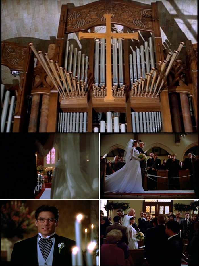In a Protestant Christian chapel, the wedding ceremony for Lois and Clark begins