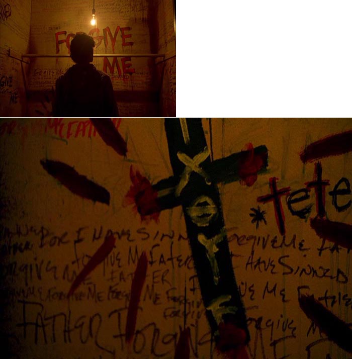 Sylar's Christian religious writings on wall