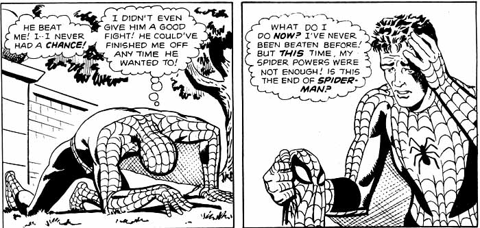 Feeling he has been defeated for the first time, Spider-Man suffers from extreme self-doubt
