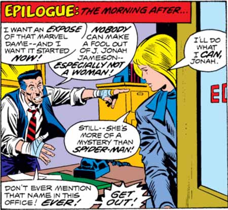 J. Jonah Jameson's hatred for Spider-Man is evident in how he reacts to Carol Danvers mentioning him