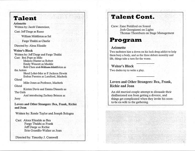 page 1 of program where Writer's Block debuted