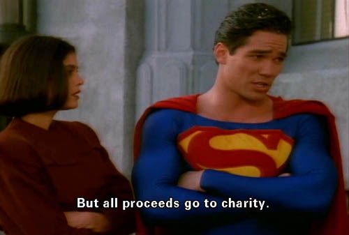 Lois Lane hears Superman say: all proceeds from the marketing of his image will go to charity