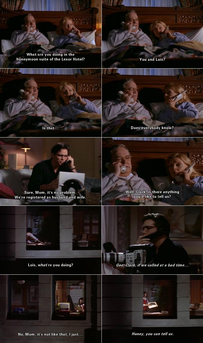 Clark Kent's parents worry about his virtue when he goes undercover in honeymoon suite with Lois Lane