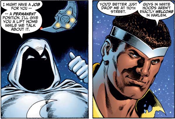 Luke Cage makes a good-natured joke with Moon Knight about the Ku Klux Klan