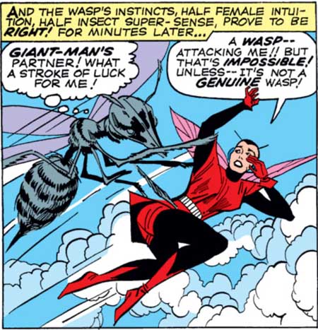 The Wasp's ability to sense evil ascribed to half female intuition, half insect super-sense