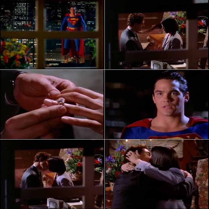 Superman watches as Lois Lane accepts Lex Luthor's marriage proposal