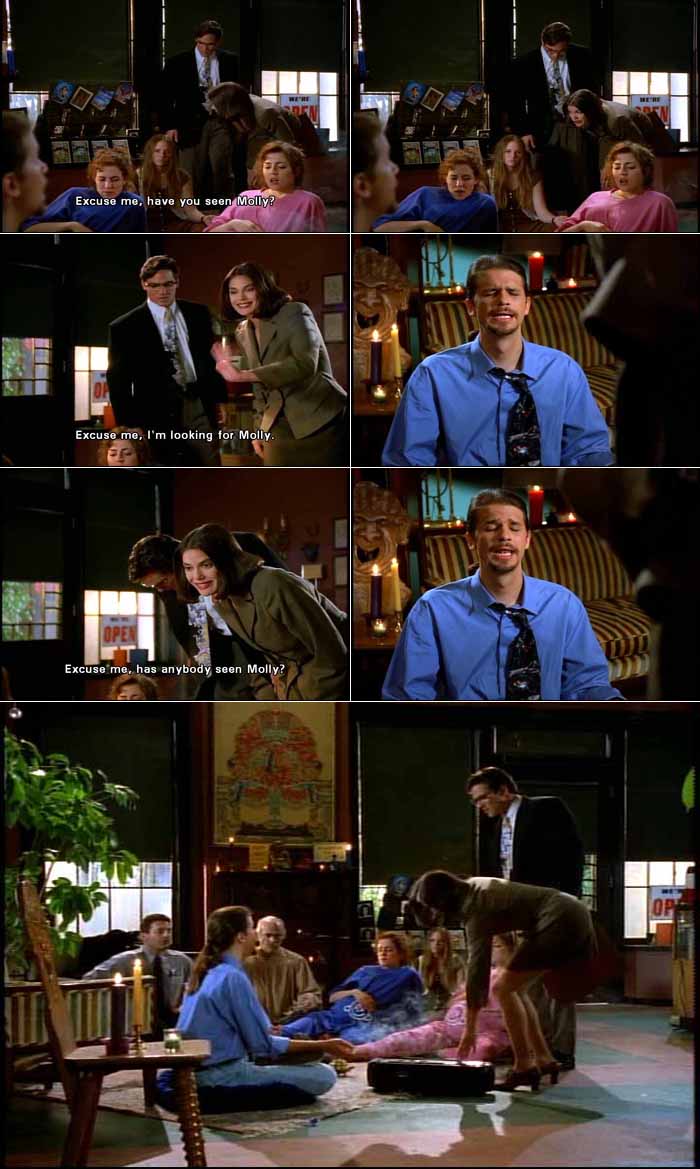 Lois Lane and Clark Kent try to get the attention of New Age chanters
